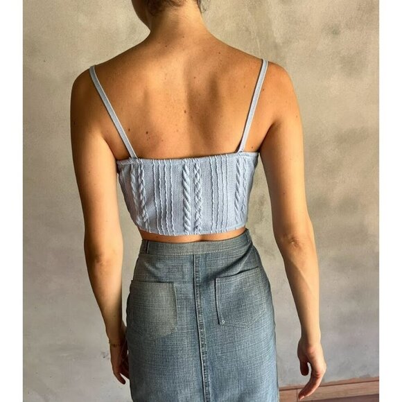 ZARA Women's Cable Knit Crop Top Tank Baby Blue Size Small NWT - Picture 4 of 16